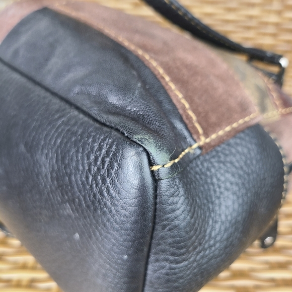 Fossil Shoulder Bag Handbag Purse Patchwork Leather Suede Black Brown Burgundy - Picture 12 of 16